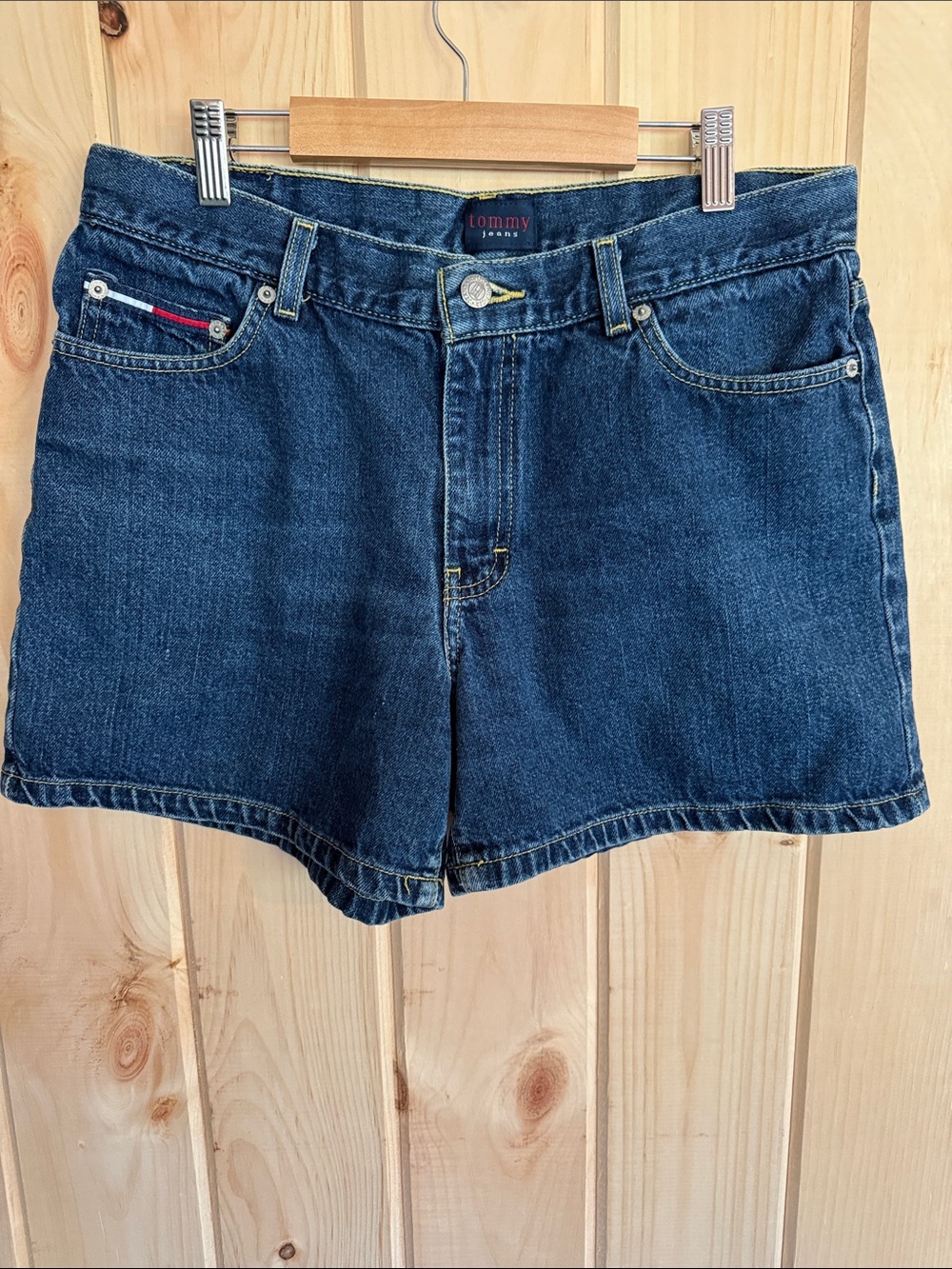 Vintage 90s Y2K Tommy Jeans Denim Shorts High Rise Dark Wash Size 13